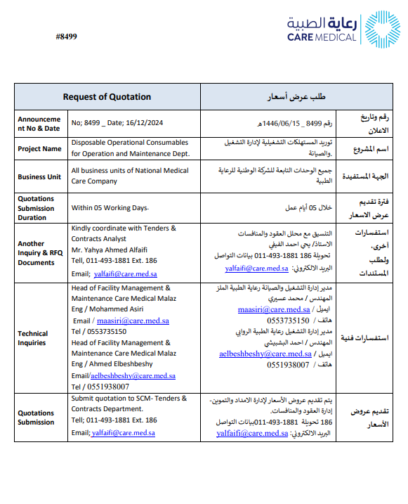 Disposable Operational Consumables for Operation and Maintenance Dept.